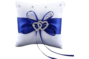 BEICHI Gemini_mall® Coussin double cœur strass pour alliance 10 x 10 cm - Bleu