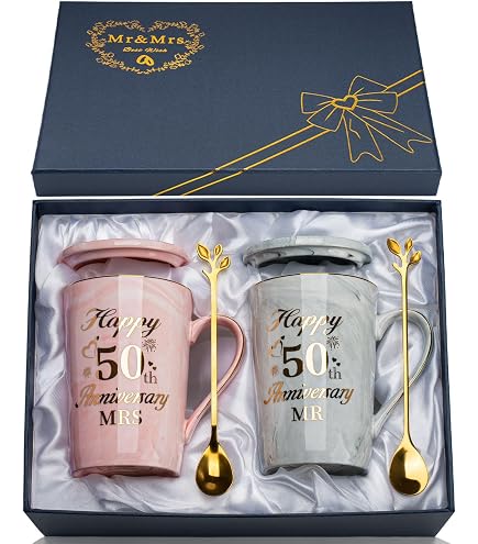 Goldene Hochzeit Geschenkset – 2 Personalisierte Keramik-Tassen Mit Tassenkuchen In Geschenkbox