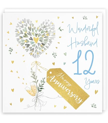 Hunts England Glückwunschkarte Zum 12. Hochzeitstag – Goldfolie, 14,8x14,8 Cm, Für Den Ehemann