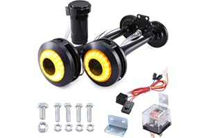 RUPSE 150DB Air Horn, Car Horn with Light, Super Loud Train Horn, Air Horn 12v with Compressor, Airhorn for All 12 V Vehicles and Motorcycles