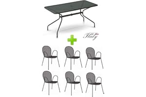 EMU Tavolo per Esterno Cambi 160 x 80 CM Art. 809 + 6 POLTRONE Ronda - Prodotti in Ferro ZINCATO E Verniciato A POLVERI - Colore Ferro Antico Fantasia 22 Prodotto Made in Italy