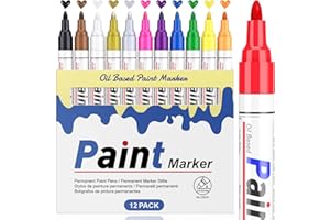 ‎STANBLUE Permanent Marker Wasserfeste Stifte set: 12 Farben zum Steine Bemalen Permanent Marker Bunt Glasstift Lackstifte für Karton, Kunststoff, Holz, Metall,Keramik Tasse,Reifen