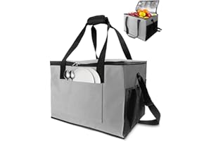Evolpor 35L Cooler Bag, Foldable Cooler Large Cooler Bags with Reinforced Handle, Cooler Bags Insulated with Two Sided Storage Mesh Bag, Food Cooler Bags for Travel, Camping, BBQ, Grey