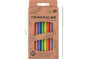 MEG Cannucce di alta qualità, 20 pezzi, 14 cm, made in Germany, riutilizzabili e lavabili in lavastoviglie con spazzola per la pulizia (multicolore, 14)