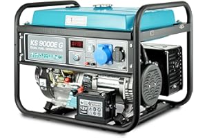K&S KÖNNER&SÖHNEN K&S Könner&Söhner KS 9000E G - Generador de gasolina (6500 W, toma manual y eléctrica, 1 x 16 A, 1 x 32 (230 V), 12 V con AVR, generador de corriente con protección contra cortocircuitos