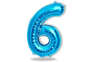 FUNXGO® Ballon Géant Numéro 6 Bleu - Ballon decoration anniversaire 6 ans - deco anniversaire 6 ans fille ou garcon - Gonflables à l'Hélium - Idéal pour Fêtes Filles et Garçons - Ballon 6 Bleu