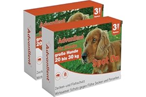 Advanllent Zeckenschutz für Hunde 6 Pipetten, Spot On Hund, Zeckenmittel für große Hunde 20 bis 30 kg, Hunde flohmittel entwurmungsmittel für Hunde, gegen Flöhe & Zecken