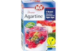 ‎RUF RUF Agartine Pulver, pflanzliches Geliermittel mit Agar-Agar, Ersatz für tierische Gelatine, für Tortenfüllungen, Cremes und Desserts, glutenfrei und vegan, 3x10g