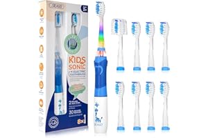 Seago Spazzolino Elettrico Bambini 3-12 Anni Spazzolino Bambini Spazzolini Elettrici Con 4 Testine Spazzolino Elettrico Luce LED Colorata e Osservante 4 Modalità Timer Intelligente SG-977, Blu