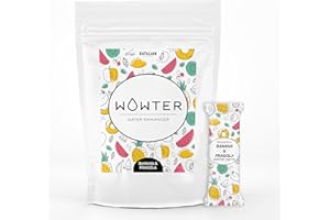 ‎AMZ BETTER WOWTER by AMZ BETTER, Aromatisiertes Wasserpulver, 12 Beutel Banana Strawberry Flavoured Soluble Powder, Getränkepulver ohne Zucker, ohne Kalorien, GMO Free, Gluten Free, Made in Italy, 48 g