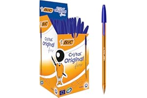 BIC Cristal Original Fine, Boligrafos Punta Fina (0.8mm), Óptimo para Uso Escolar y de Oficina, Caja de 50 Unidades, Azul