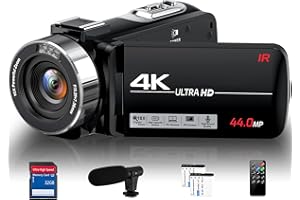 PITIKI Caméscope Caméra Vidéo 4K, 44MP Vlogging Caméra pour Youtube, Zoom Numérique 18X IPS 3,0 Pouces écran Camescopes, Webcam Infrarouge Camera avec Microphone, Télécommande, 2 Batteries et Carte SD 32Go