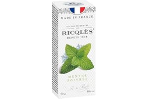 RICQLÈS RICQLES - ALCOOL DE MENTHE- Menthe poivrée - Format voyage- Fabrication française- Flacon rond 50 ML