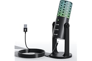 ALLWIN USB Gaming Mikrofon, PC Kondensator Mikrofon Podcast Mic Standalone Mit RGB/Stummschalttaste/Rauschunterdrückung/Einstellunghall,Für Podcasting/Streaming/Gaming/YouTube/Konferenz