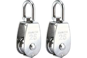 DasMarine 2 Pack Single Pulley Block in 304 Stainless Steel Crane Swivel Hook Single Pulley Roller Loading (M25)