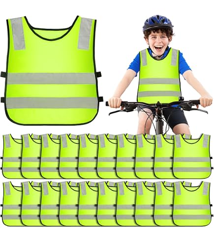 Sicherheitsweste Kinder Warnweste Kinder 5-teilig – Neon-Gelb, Reflektierend, Für Schulweg & Radfahren Warnweste Fahrrad Kind