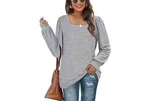 Aokosor Jumpers for Women Sweatshirts Ladies Square Neck Long Sleeve Tops Loose Fit