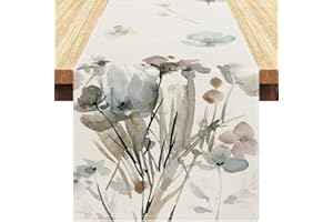 Vorysum Camino de Mesa Moderno Abstracto Flores Mantel Mesa Rectangular Rosa Gris Camino de Mesa Decorar Mesa Aplicable a Comedor Escritorio Sala de Estar 33x183 CM