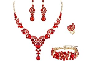 EVER FAITH Strasskristallset med halsband och örhängen med våg- och tårdesign