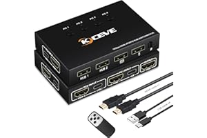 NAWEN Przełącznik HDMI KVM 4K 60 Hz, 4 wejścia, 1 wyjście, przełącznik myszy i klawiatury komputerowej do laptopa, komputera, PS4, Xbox HDTV, z pilotem zdalnego sterowania (2 x baterie AAA nie wchodzą w zakres dostawy).