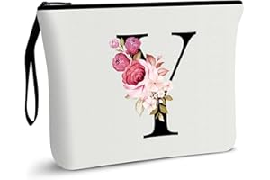 VAVABOX A-Z - Bolsa de Maquillaje Personalizada, Regalos de cumpleaños para Mujeres y Madres, Regalos para Mejor Amiga, Bolsa de cosméticos para Novia, Dama de Honor, Señoras (A) (Y, Blanco)