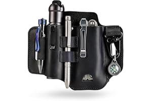 SAYRAM ST2 Funda multiherramienta de cuero, organizador de cinturón de cuero EDC, organizador EDC para herramientas Leatherman, linterna, bolígrafo y clip de llavero, ideal para el trabajo y uso diario,