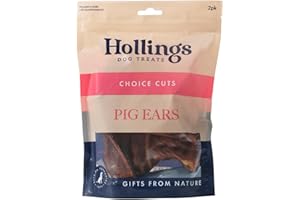 Hollings Pig Ears Dog Treats, 100% Natural Air Dried Long Lasting Chews for Adult Dogs, Grain Free & High in Protein (Pack of 2)