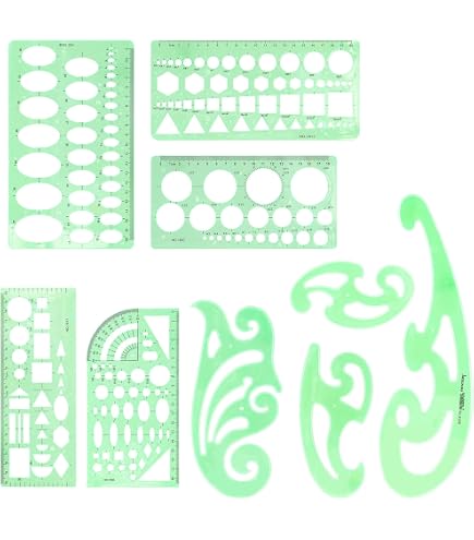 Culinavog 6 Pezzi Disegno Righelli Modelli di Misura, Stencil Geometrici in Plastica, Cerchi/Ovali/Triangolari Stencil Circolare Modello, Modelli di Disegno Tecnico per Ufficio, Scuola, Edificio