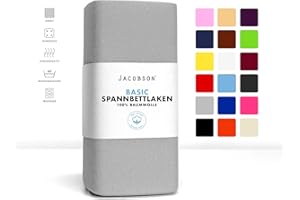Jacobson Jersey Spannbettlaken Spannbetttuch Baumwolle Bettlaken (120x200-130x200 cm, Grau)