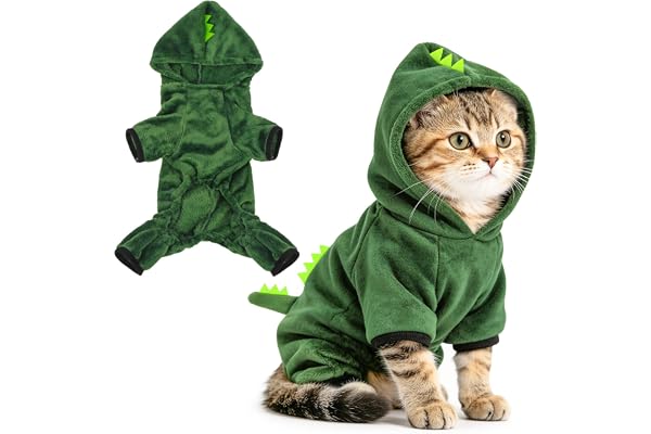 Pwsap hundar katt huvtröja dinosaurie, korall fleece husdjur onesie | Söt dinosaurietröja med svansgröna spikar, mjuk mysig varm höst vinter husdjurskläder kläder för små medelstora hundar katter
