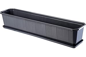 KADAX Jardinière avec soucoupe - Pot de fleurs rectangulaire en plastique pour intérieur et extérieur - Fleurs, balcon, terrasse, rebord de fenêtre (80 cm, anthracite)