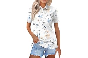 DIYIOUZHOU Polo Shirts for Women UK Casual Golf Button Short Sleeve Floral Print Lapel Top Cozy Lady Golf Tops