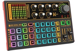 Docooler K300 Carte son en direct avec plusieurs effets de mixage DJ, modificateur de voix et lumière LED pour streaming, podcasting, enregistrement de jeu