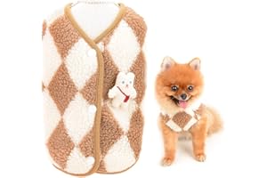 SMALLLEE_LUCKY_STORE Pet Argyle Polarowe Swetry Kamizelka Miękka bluza Płaszcz dla małych psów Kot Szczeniak Chłopiec Dziewczyna Yorkie Chihuahua Ciepłe jesienne zimowe ubrania, brązowy, XL