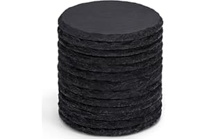 13 Pieces Slate Drink Coasters, GOH DODD 4 Inch Black Coasters Stone Coaster Set, Laser Engraving Blanks with Anti-Scratch Bottom for Home Office Kitchen Apartment Bar, Round