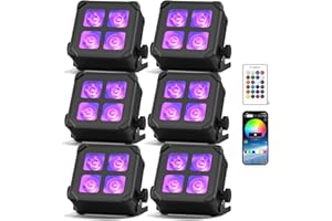 ‎OLOAXOLX Oloaxolx 6er Wasserdichtes LED Par Akku, 60 W RGBWA+UV Bühnenlicht kabelloses wiederaufladbares mit Remote/App/DMX512-Steuerung Outdoor Uplight für Hochzeiten Konzerte Hausdekoration Halloween