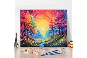 TISHIRON Painting of a Beautiful Colourful Forest Paint by Numbers for Adults Beginner Flower Field Paint by Number Kits DIY Acrylic Painting for Adults Kids Abstract Paint by Number Arts Craft, 16 x20 Inch