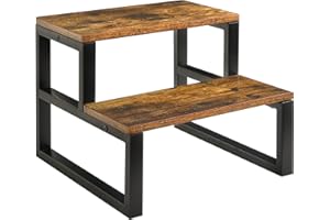 IBUYKE Wooden Step Stools for Adults Kids, Heavy Duty 2-Step Stool with 500 Lbs Capacity, Non-Slip Bedside Step Stool for High Beds Bedroom Livingroom Bathroom Kitchen, Rustic Brown TBD002H