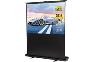 DAWOO Pull Down Projector Screen,60 inch Indoor Outdoor PVC Movie Floor-Standing Projection Screen,4K HD 4:3 Wrinkle-Free Design(W:134cm,W:210cm)