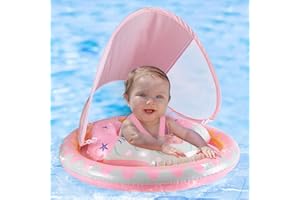 Thedttoy Flotteurs Bébé Bouee Bebe Anneau de Bain avec Double Airbag & Protection Solaire UPF50+, Siège de Natation Gonflable réglable Bébé Bouée Piscine Enfant Filles 6 12 24 36 Mois