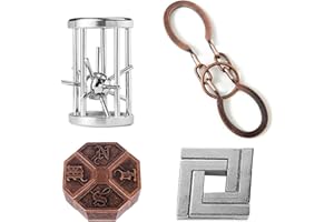 Holzsammlung 4 Pcs Brain Teaser Puzzle,Metal Puzzle, Unlock Interlock IQ Test Game, Magic Trick Toy Gift for Kids and Adults