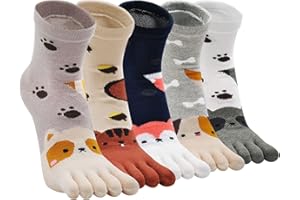 ZFSOCK Skarpetki z palcami dla kobiet Skarpetki sportowe z pięcioma palcami Skarpetki z palcami dla kobiet Śmieszne skarpetki z kotami 5 par