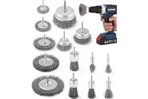 KURENY 14-teilig Drahtbürste Bohrmaschine Metall Satz,Rundschaft 6mm,Abtragen und Polieren,teilig für Bohrmaschine, gewellter Stahldraht ,Im Set Scheiben, Topf, Pinsel und Zylinderstahlbürste