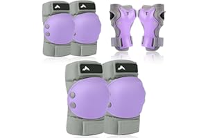 GIEMIT Knieschoner Kinder Protektoren Knieschutz Sport Schoner Inliner Violett & Grau 5 6 7 8 9 10 11 Jahre