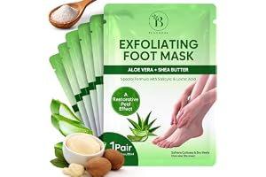 Exfolierande fotmask (6 st) - återfuktande fotpeeling med sheasmör och aloe vera, exfolierande strumpor för torr och skadad hud, reparerande vård för män och kvinnor, fotskalmask