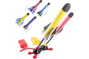 PREXTEX wyrzutnia rakiet dla dzieci - maksymalna odległość 150 stóp / 45 metrów - kolorowe rakiety z pianki i samoloty wolnościowe, wytrzymały uchwyt do startu i pompa powietrza dla dzieci