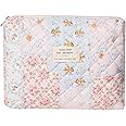 uekeboag Quilted Cotton Makeup Bag,Coquette Quilted Toiletry Bag for Women and Girls,Floral Coquette Pouch,Cute Kawaii Travel Cosmetic Bags, 03Pink Flower