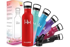 HoneyHolly Butelka na wodę ze stali nierdzewnej, butelka na wodę o pojemności 500ml, butelka sportowa, butelka na wodę na siłownię, BPA FREE, szczelna metalowa butelka na wodę, 500ml
