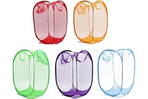 SCOUTTEEMO 5 Stück Wäschekorb aus Netzstoff Pop-Up-Wäschekorb mit Griffen Faltbarer Pop-up Netz Wäschekorb zum Aufbewahren für Kleidung Spielzeug Faltbar Wäschekörbe Wäschetonne Wäschesammler 50 x 30 x 30 cm