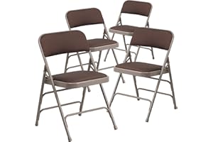 Flash Furniture Lot de 4 chaises Pliantes incurvées en Tissu à Motifs Marrons et en métal de la série Hercules de